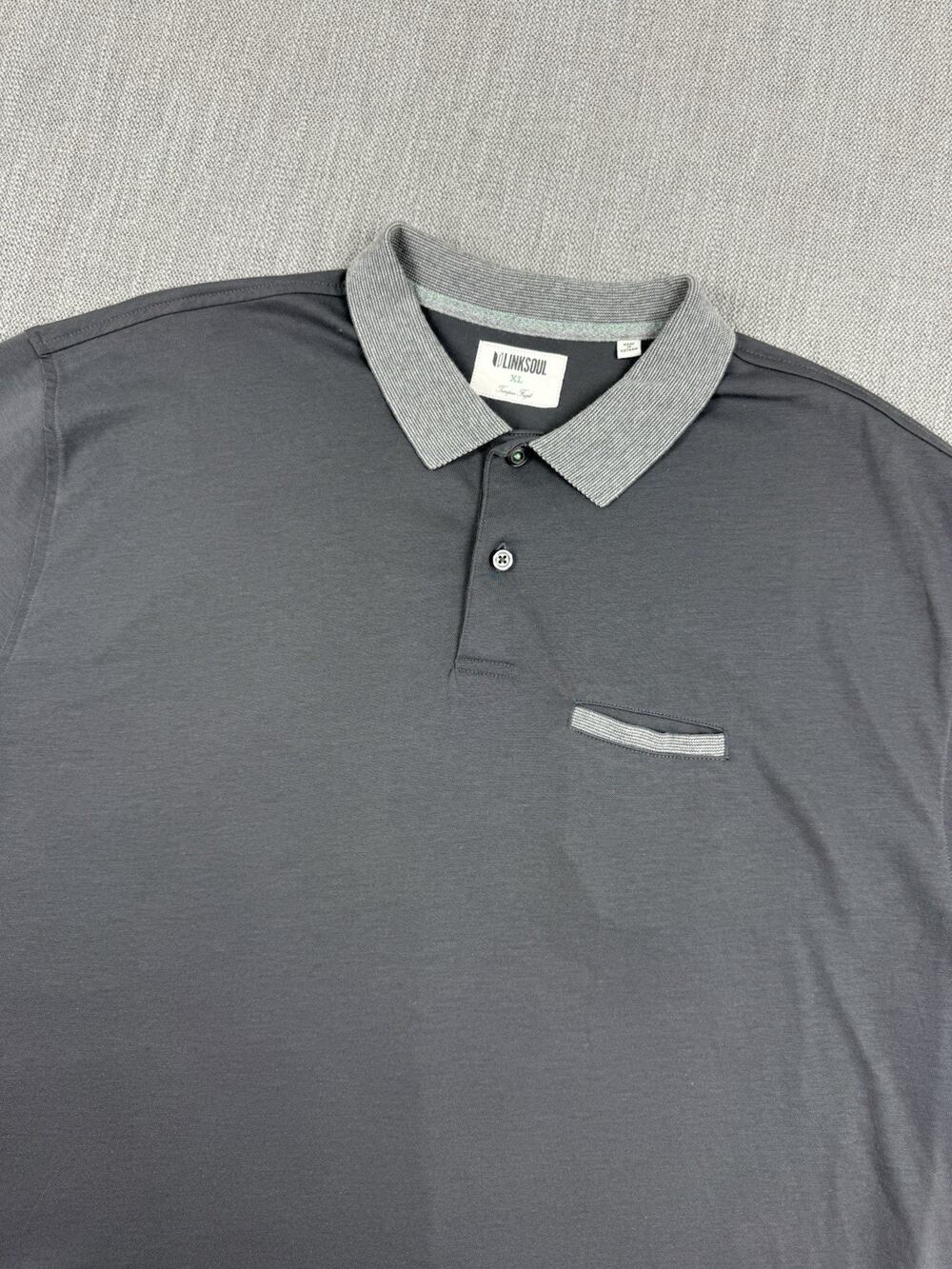 Linksoul Polo Shirt Men’s XL Gray Luxury Cotton Short Sleeve Golf Casual Pocket